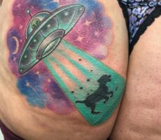 Alien Abduction Dog Space Color Butt Octopus Ink Tattoos