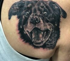 Black Dog Portrait Shoulder Back Octopus Ink Tattoos