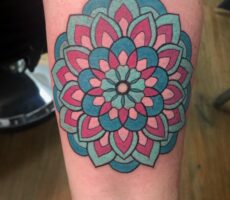 Colorful Tribal Pattern Flower Octopus Ink Tattoos