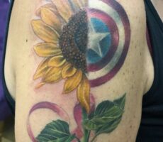Sunflower Captain America Breast Cancer Shoulder Arm Octopus Ink Tattoos